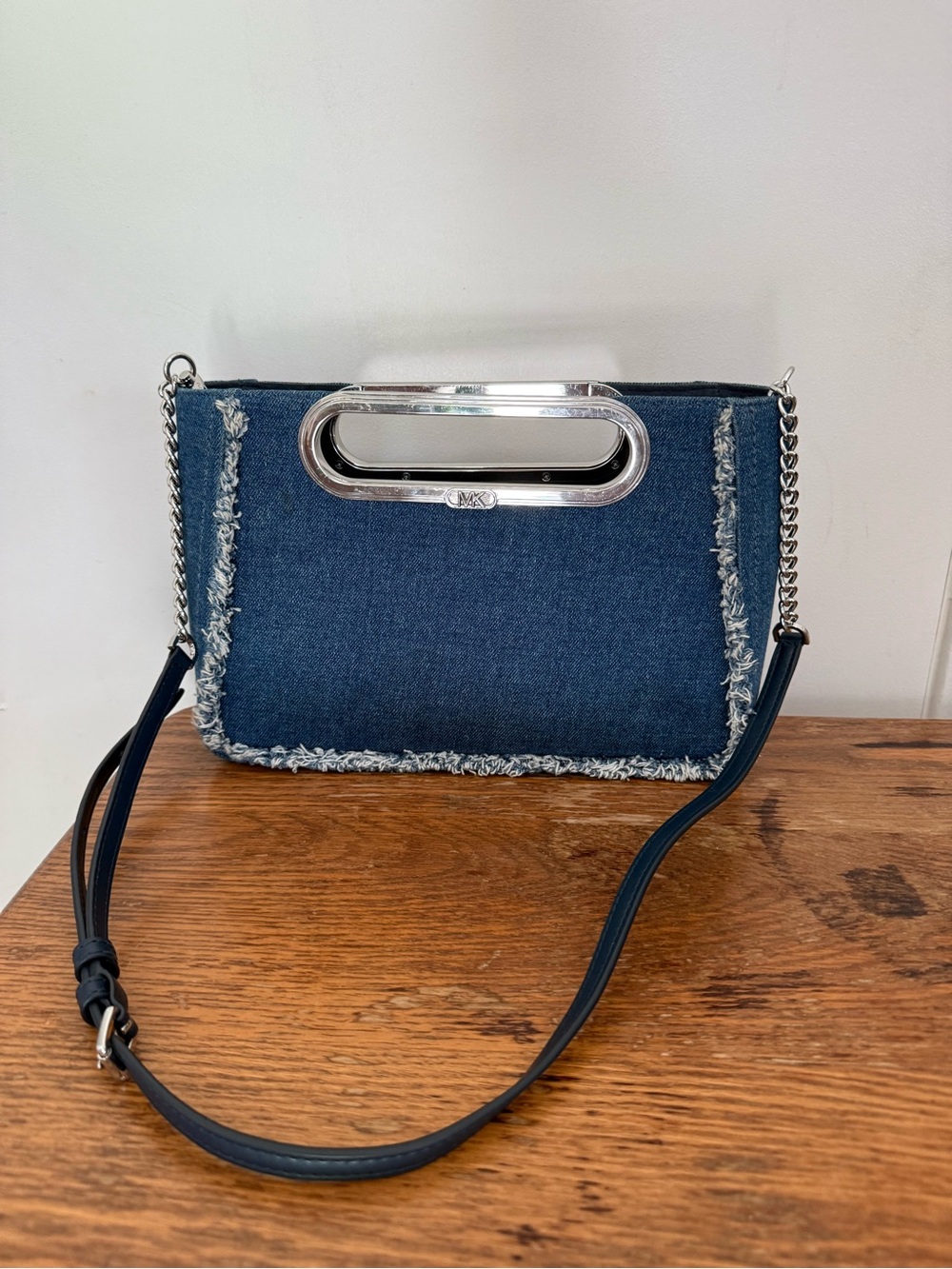 NWOT Michael Michael Kors Chelsea Large Convertible Denim Clutch